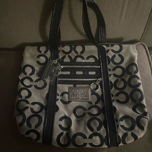 Coach poppy op art black jacquard tote bag